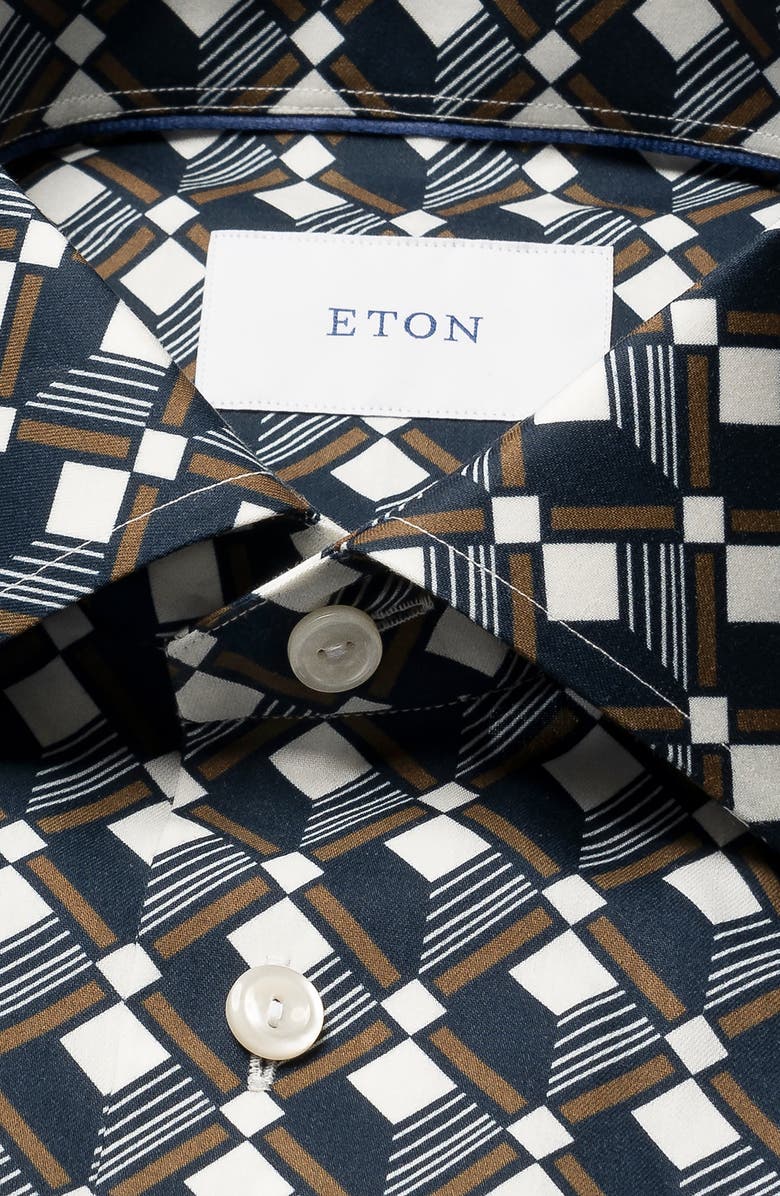 Eton Slim Fit Diamond Geometric Print Dress Shirt, Alternate, color, Navy