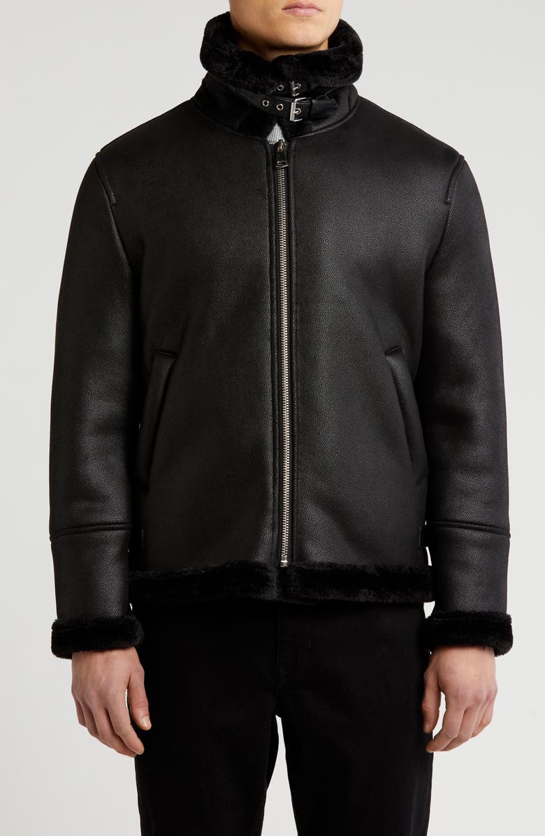 Braveman Faux Shearling Lined Bomber Jacket, Alternate, color, Black