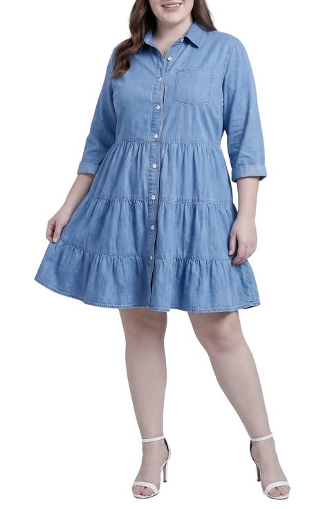 Tiered Chambray Shirtdress