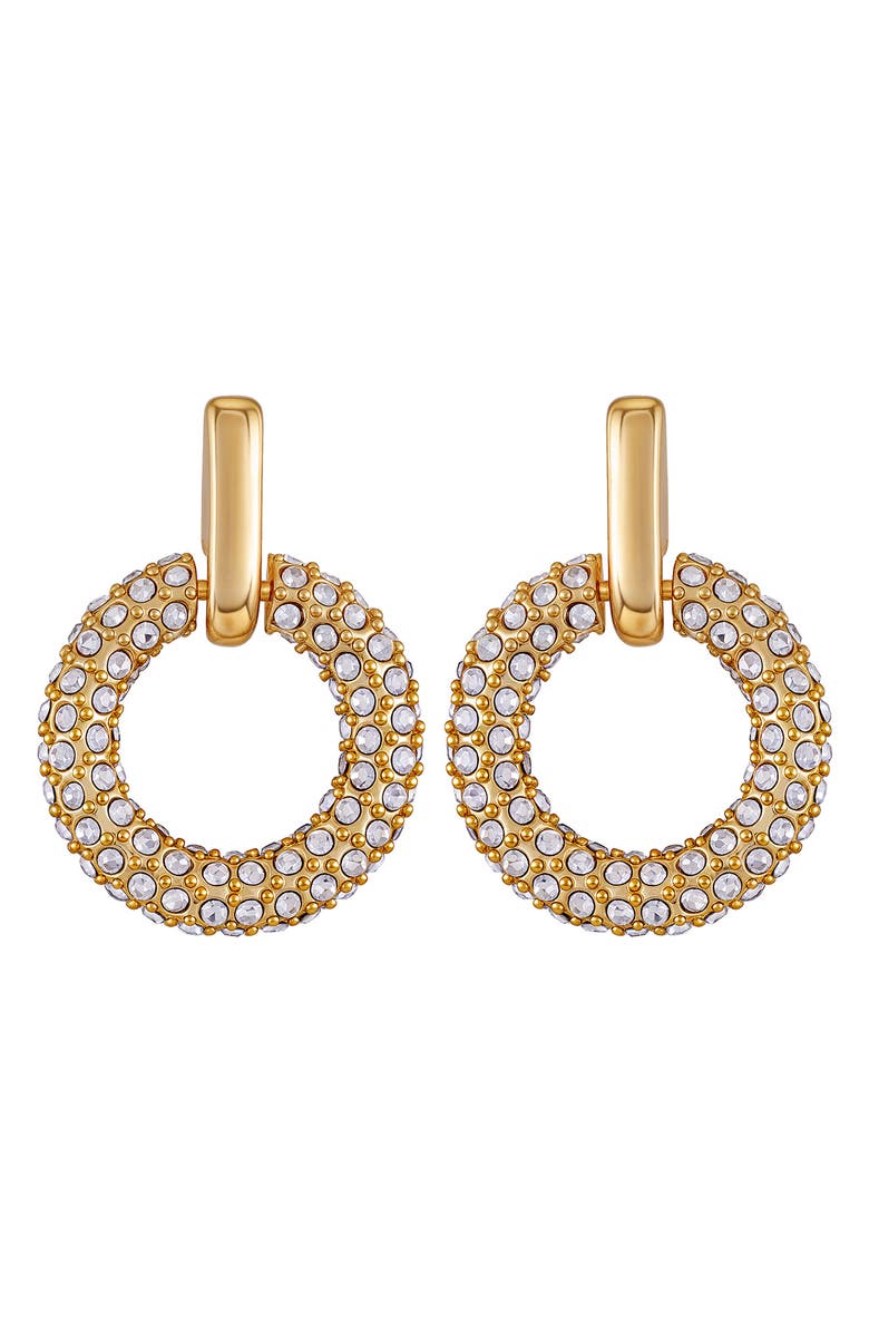 Vince Camuto Pavè Hoop Drop Earrings, Main, color, Gold Tone