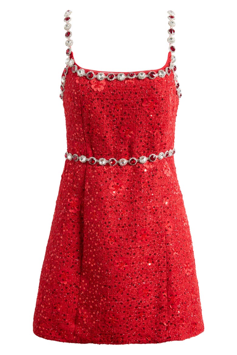 Adeline Embellished Sequin Tweed Cocktail Minidress, Alternate, color, RED