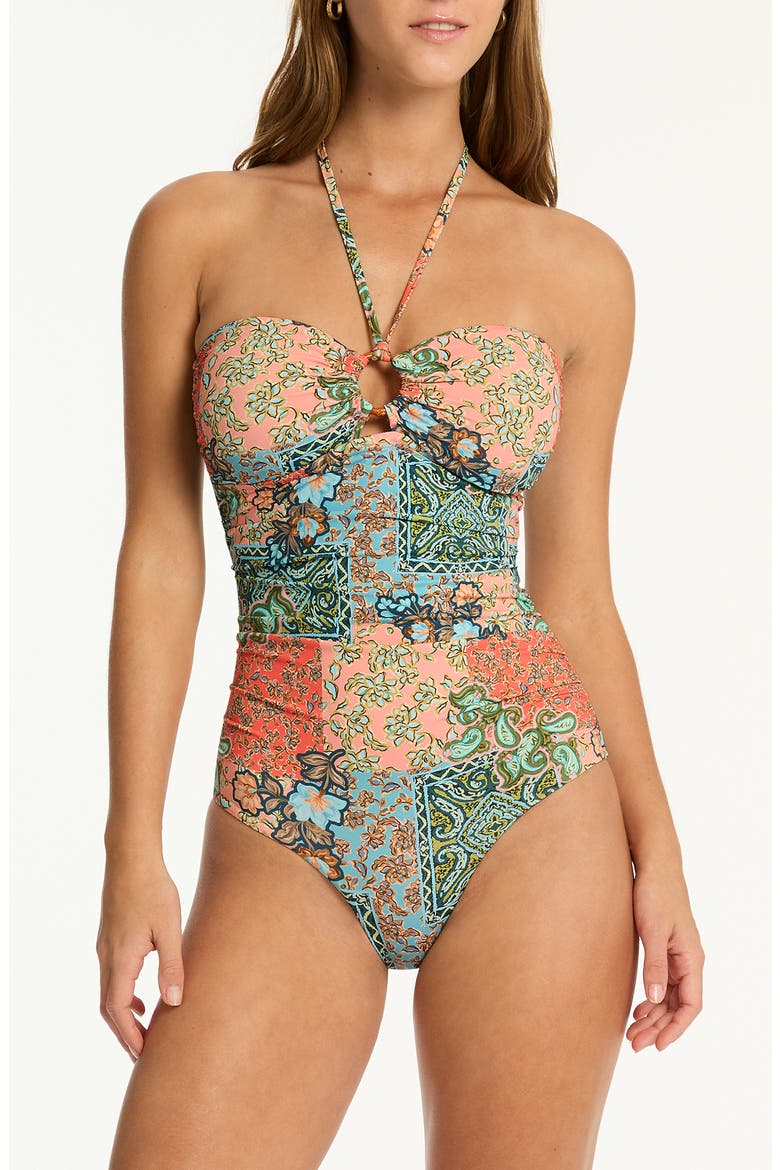 Java O-Ring One-Piece Swimsuit, Main, color, CORAL