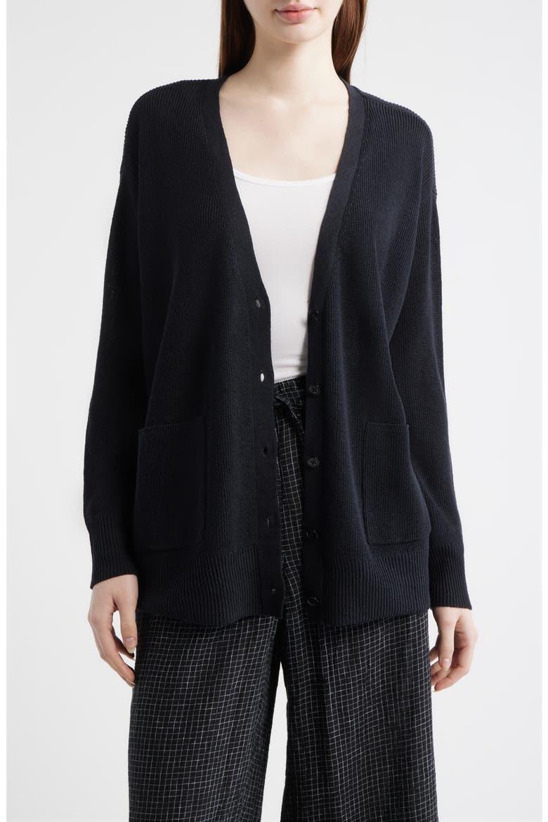 Organic Linen & Organic Cotton Cardigan, Main, color, BLACK