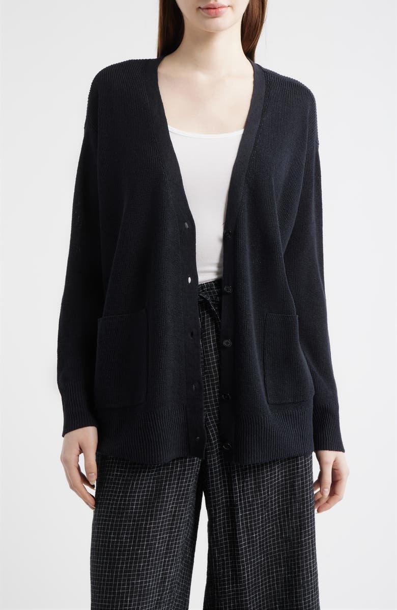 Eileen Fisher Organic Linen & Organic Cotton Cardigan, Main, color, Black