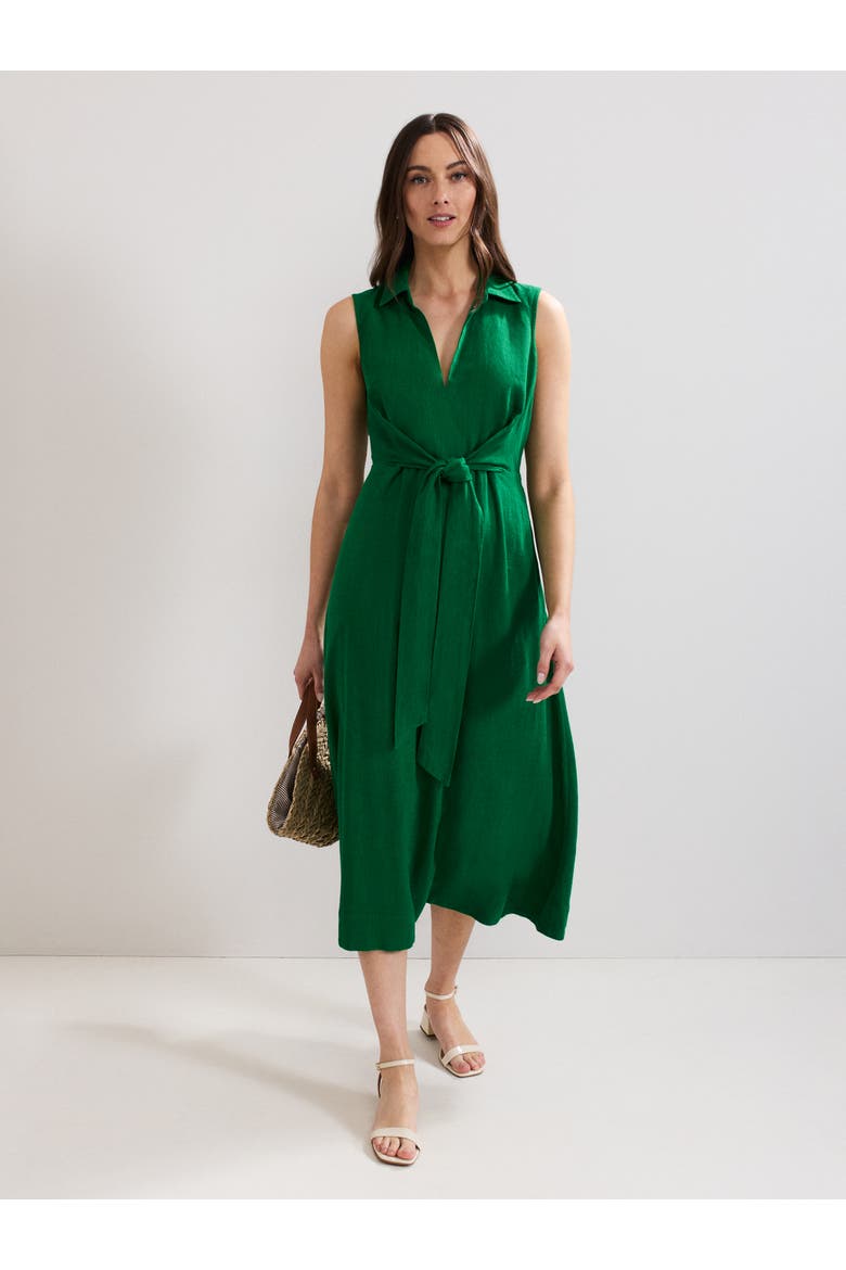 Sculpted Tie-Waist Midi Shirt Dress, Main, color, Green
