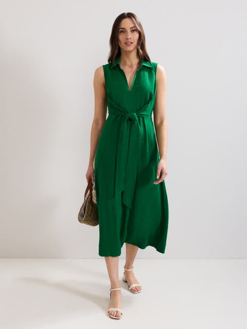 Sculpted Tie-Waist Midi Shirt Dress