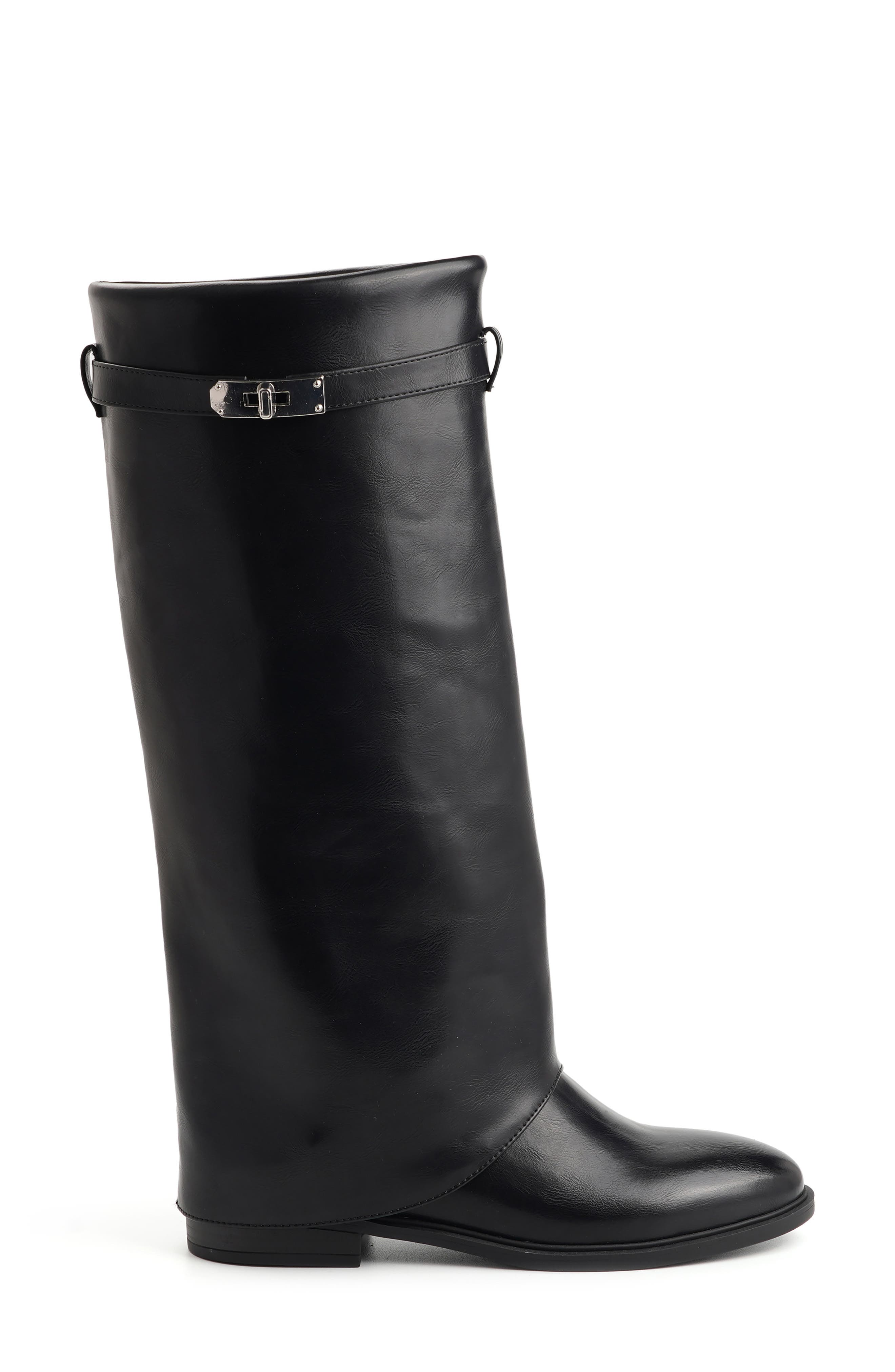 Yana Faux Leather Knee High Boot, Alternate, color, BLACK
