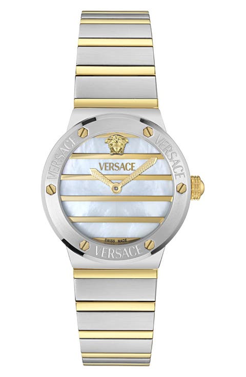 Greca Logo Mother-of-Pearl Bracelet Watch, 33mm