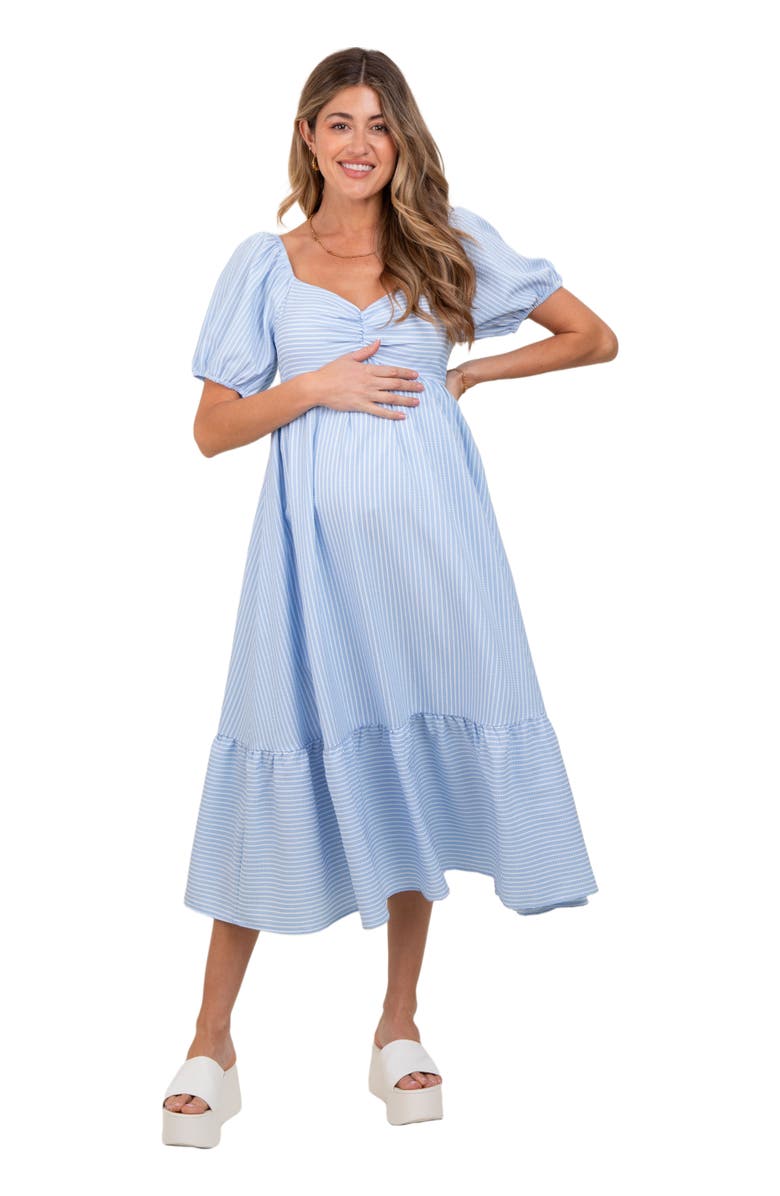PinkBlush Sweetheart Stripe Smocked Back Midi Dress, Alternate, color, Light Blue