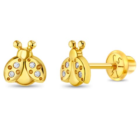 14k Cubic Zirconia Ladybug Earrings