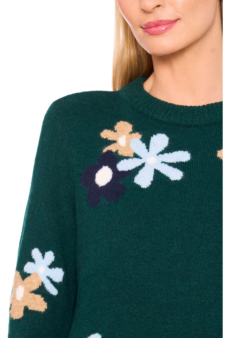 Floral Crewneck Sweater, Alternate, color, DARK FORREST