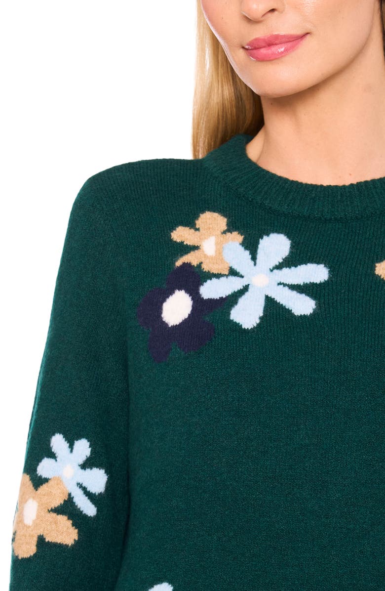 CeCe Floral Crewneck Sweater, Alternate, color, Dark Forrest