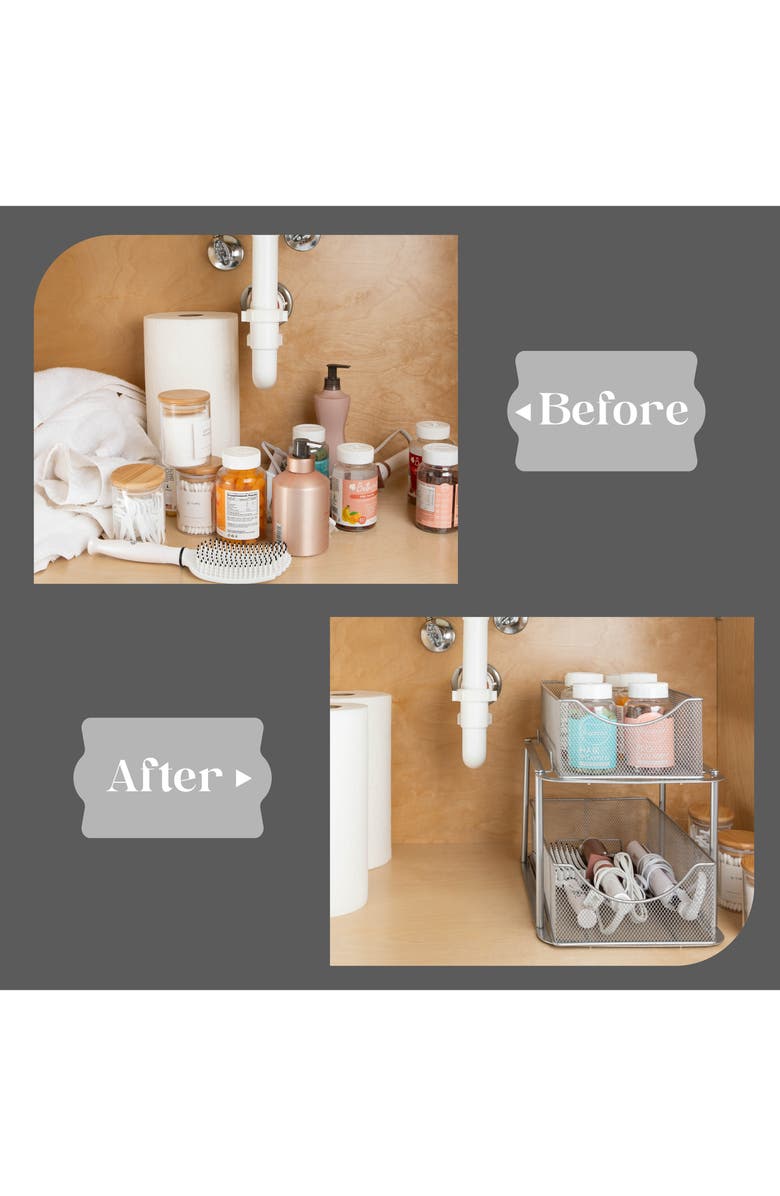 SORBUS Set of 2 2-Tier Metal Organizers, Alternate, color, Silver