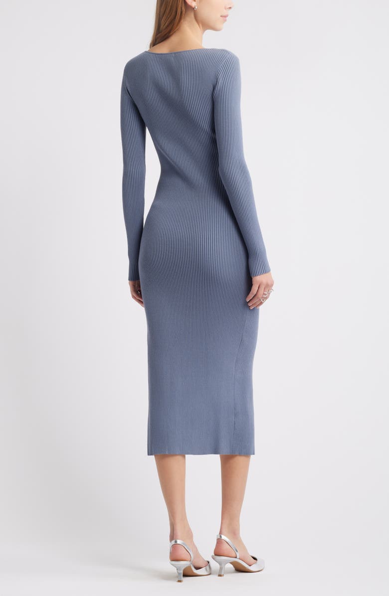 Open Edit Luxe Long Sleeve Sculpt Rib Faux-Wrap Dress, Alternate, color, Grey Folkstone