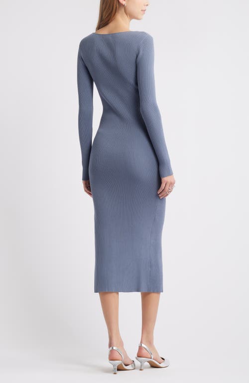 Open Edit Luxe Long Sleeve Sculpt Rib Faux-wrap Dress In Grey Folkstone