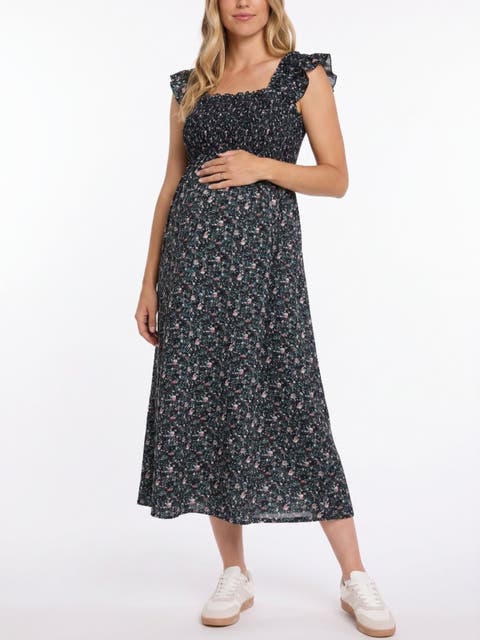 Sleeveless Ruffle Shoulder Smocked Maxi Dress