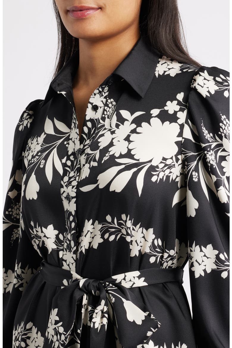 Floral Long Sleeve Tiered Shirtdress, Alternate, color, ANNE BLACK/ SWAN WHITE