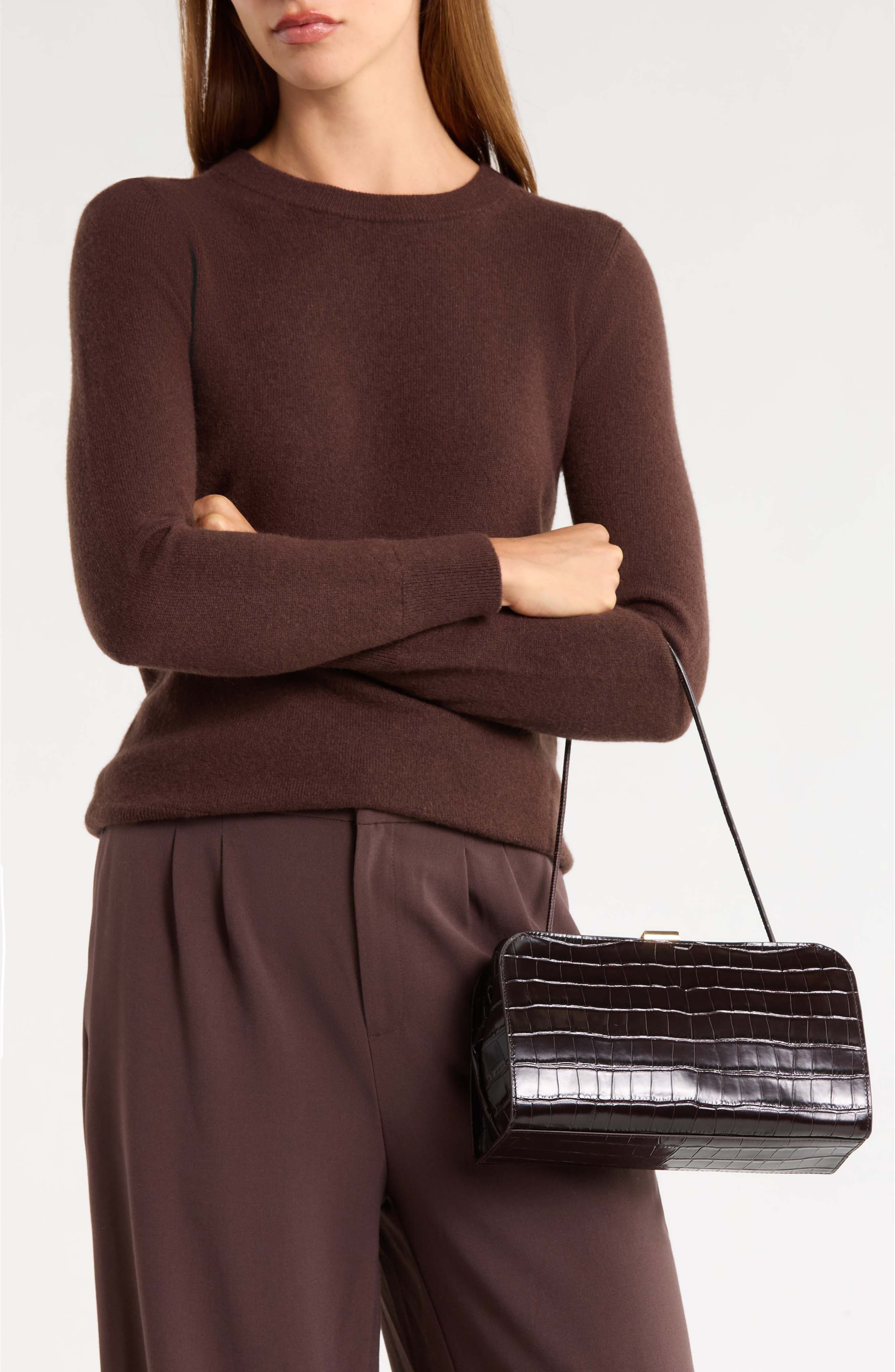 Zella Croc Embossed Leather Shoulder Bag, Alternate, color, EBONY