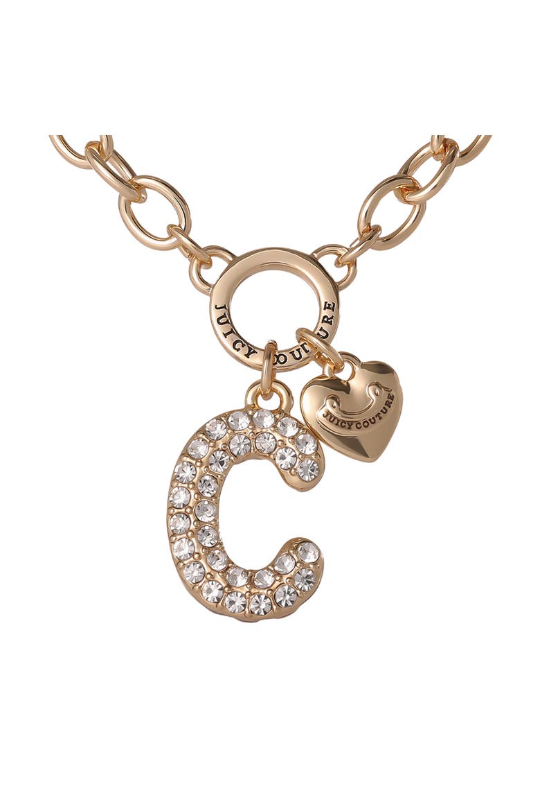 Bubble Letter Necklace for Women with Clear Stones 18"+2", Chunky Initial Necklace Gold-Tone, Alternate, color, Letter C
