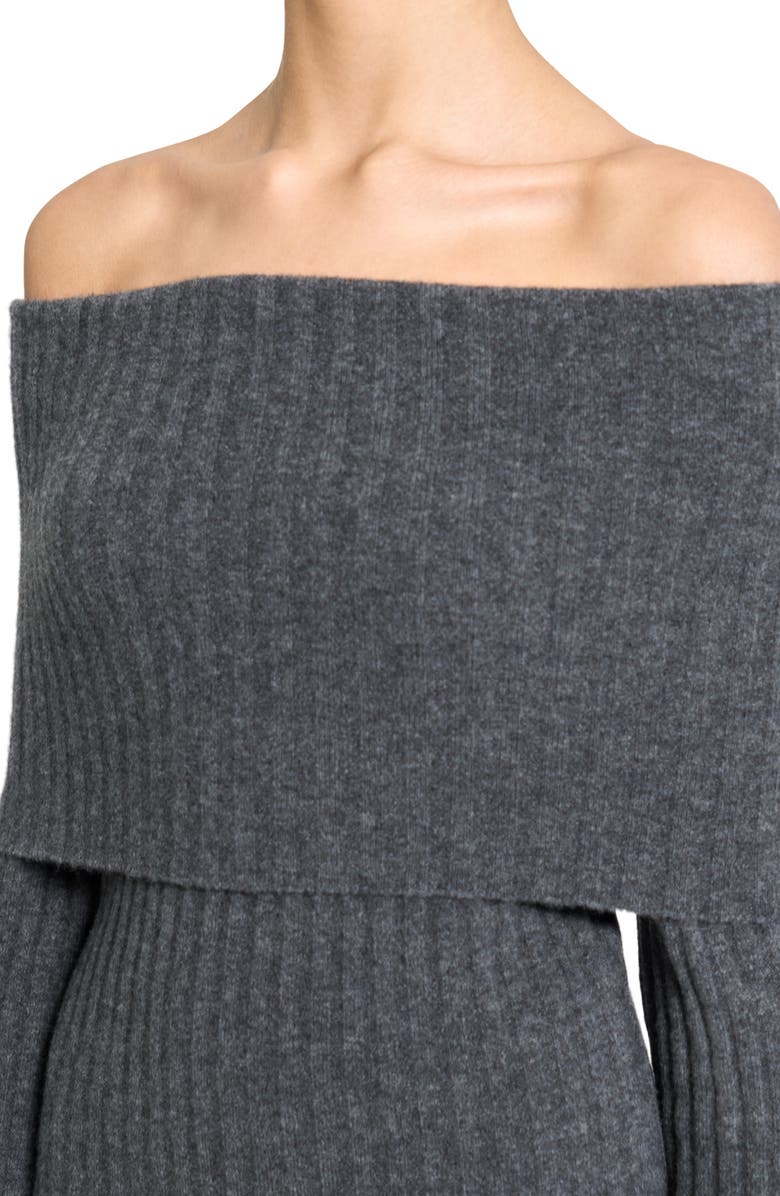 Theory Off the Shoulder Bell Sleeve Merino Wool Blend Sweater, Alternate, color, Charcoal