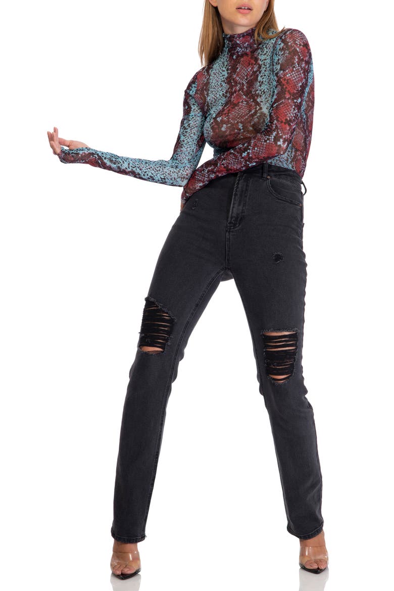 Zadie Semisheer Turtleneck, Alternate, color, PORT/ BLUE SNAKE