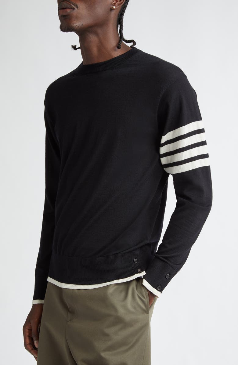 Thom Browne Virgin Wool Crewneck Sweater, Alternate, color, Black
