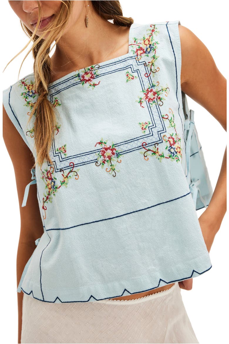 Garden Wall Embroidered Crop Cotton Top, Main, color, BLUE COMBO