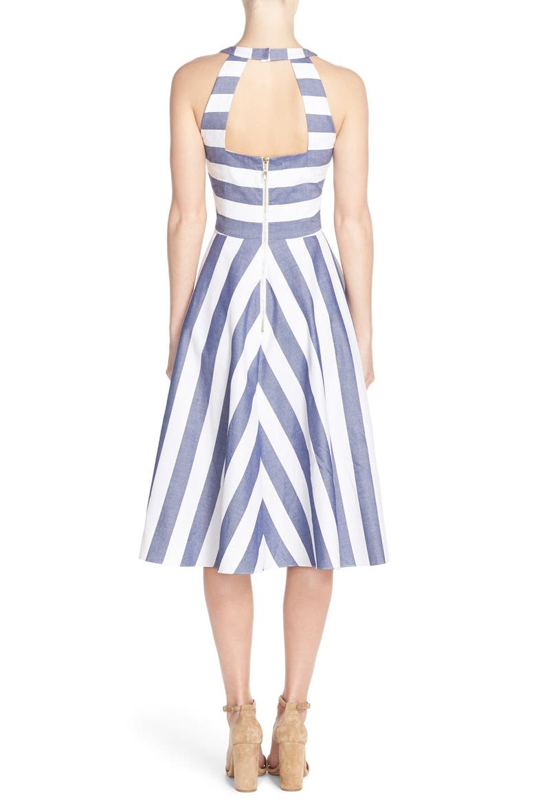 Cotton Fit & Flare Dress, Alternate, color, BLUE/ IVORY