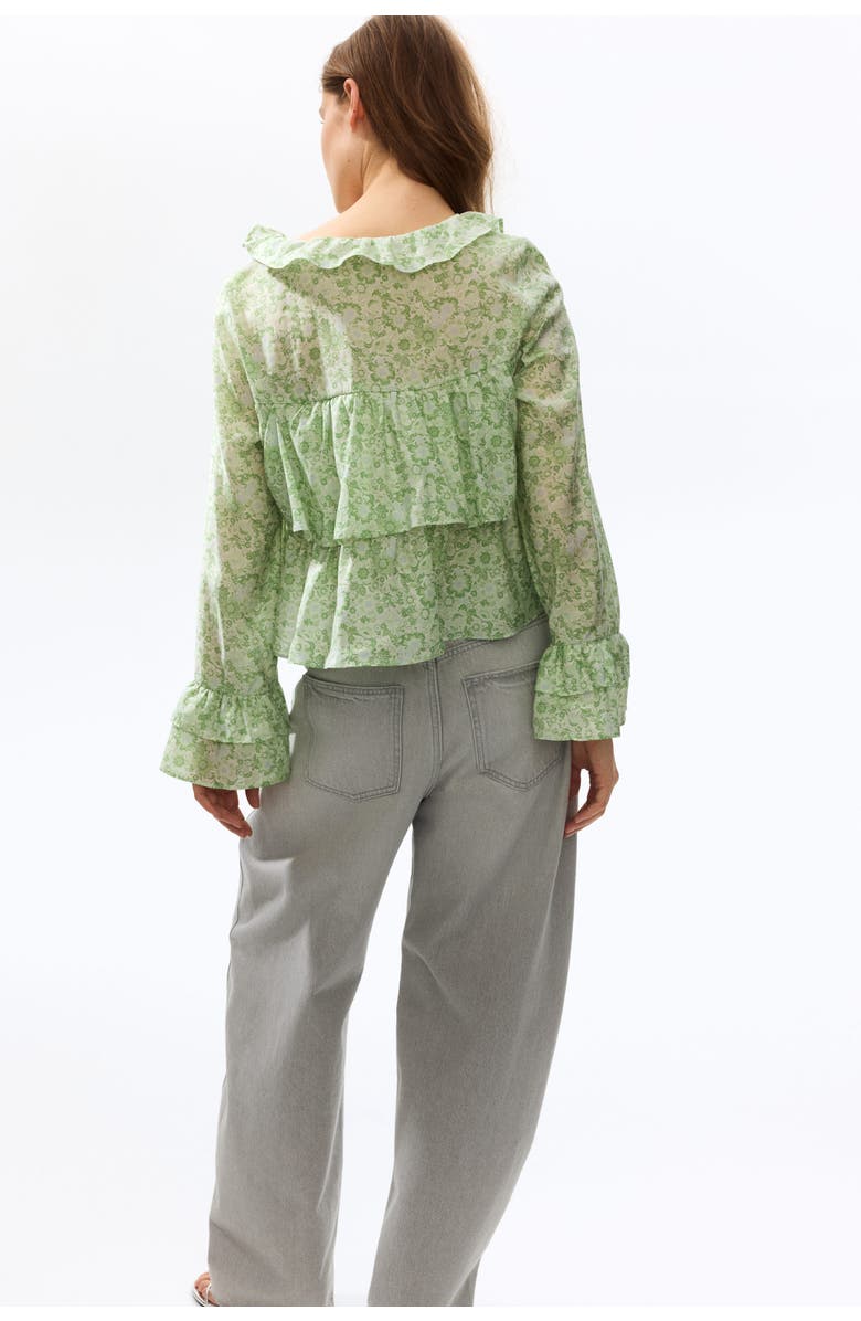 H&M Frill-trimmed Blouse, Alternate, color, Light Green/Floral