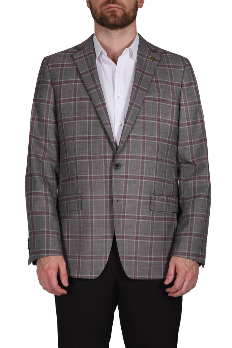 Plaid Wool Blend Blazer, Main, color, GREY