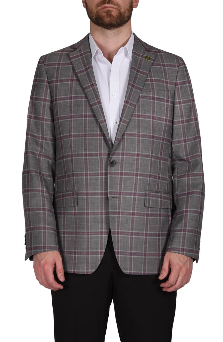 CRICKETEER Plaid Wool Blend Blazer, Main, color, Grey