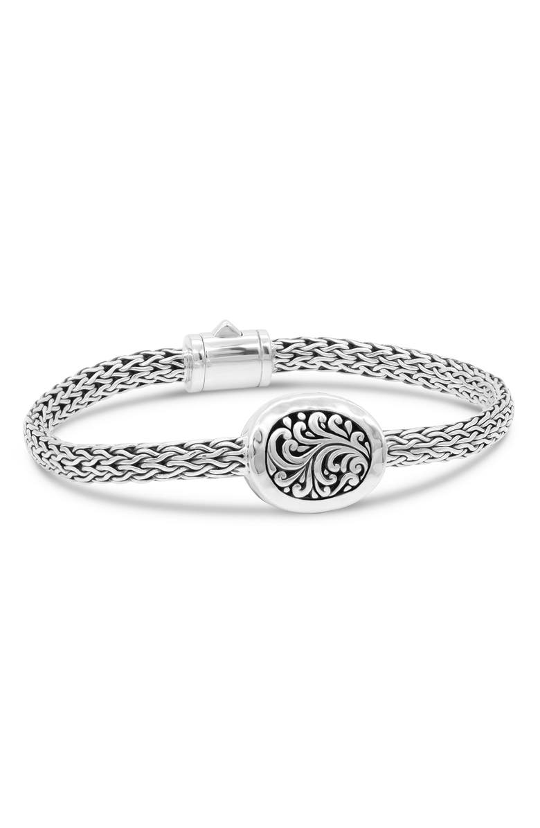 DEVATA Sterling Silver Bali Filigree Hammer Accent Dragon Bone Chain Bracelet, Main, color, 