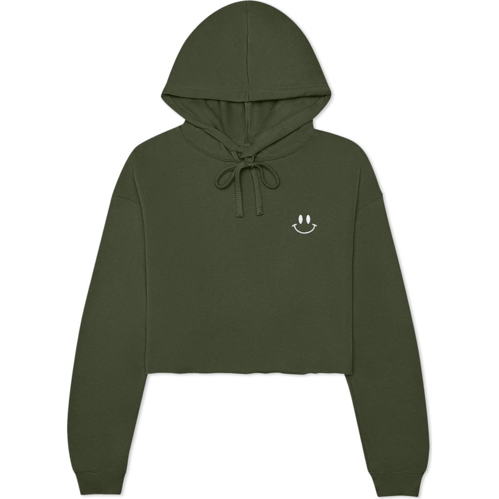 Dalix Smile Face Cropped Hoodie In Military Green