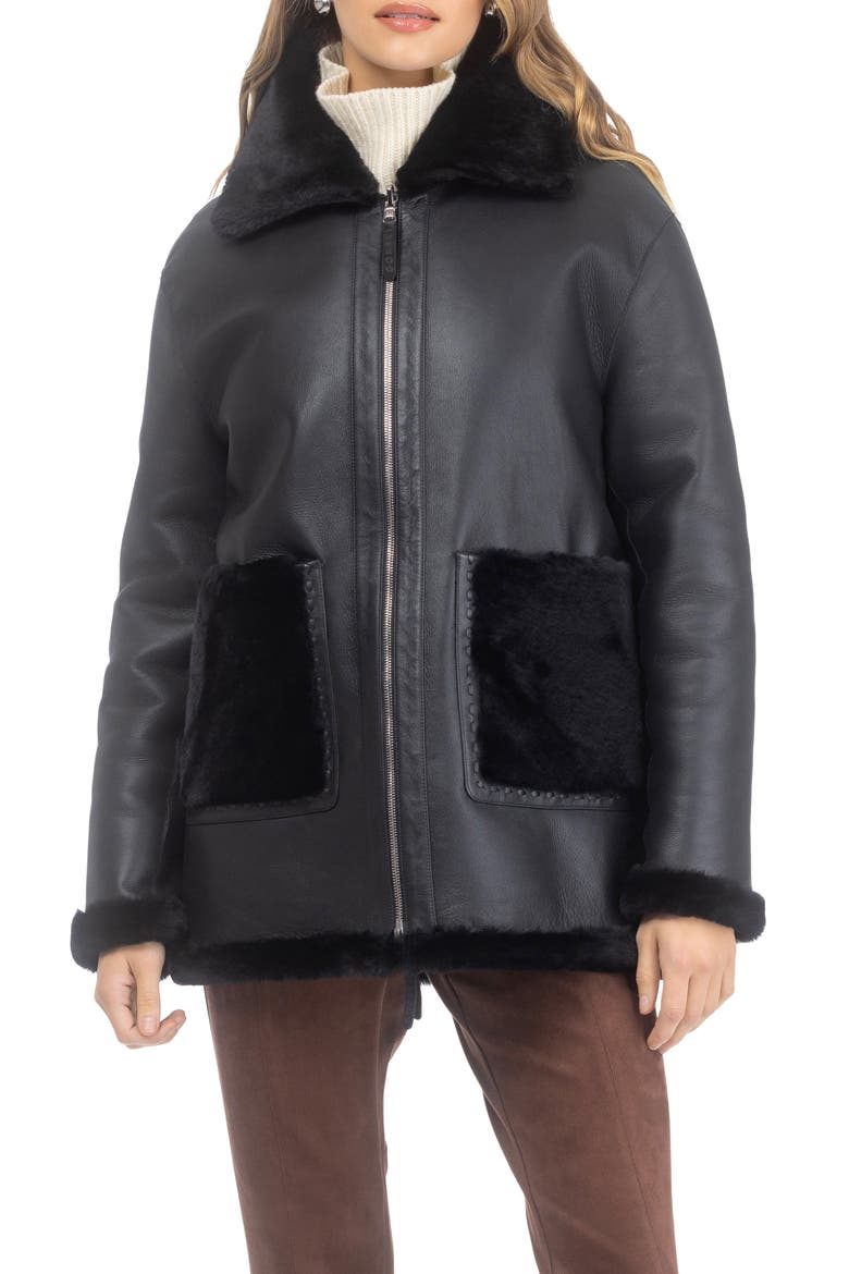 Reversible Genuine Shearling Short Jacket, Main, color, BLACK/BLACK
