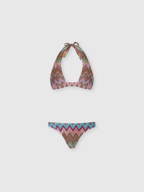 Underwire Bikini In Lamé Viscose With Macro Zigzag Pattern