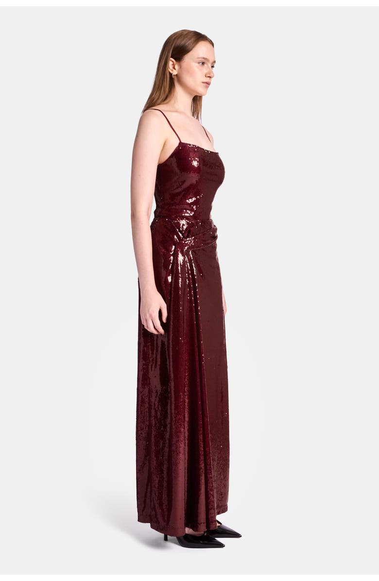 KATE BARTON Sequin Draped Maxi Skirt, Alternate, color, Burgundy