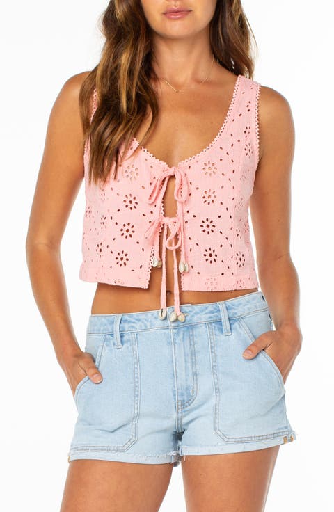 Kayla Eyelet Cotton Tie Front Top