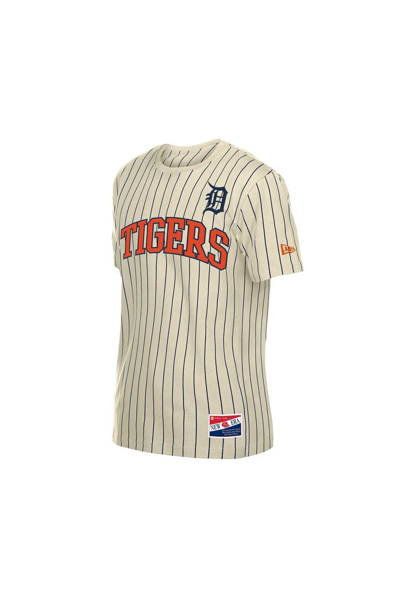 Men's New Era Cream Detroit Tigers Throwback Meshback Pinstripe T-Shirt, Alternate, color, Cream