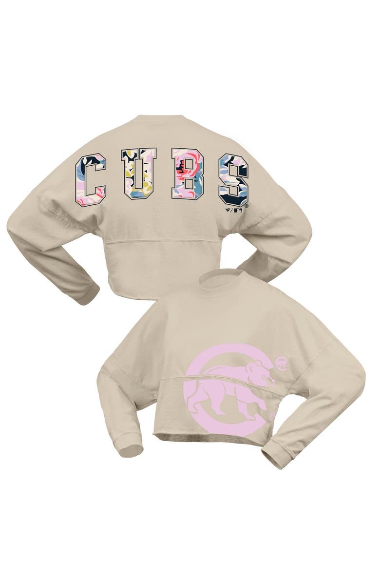 FANATICS Women's Fanatics  Cream Chicago Cubs Floral Preppy Cropped Long Sleeve T-Shirt, Alternate, color, Cream