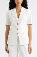 Open Edit Short Sleeve Linen Blend Blazer