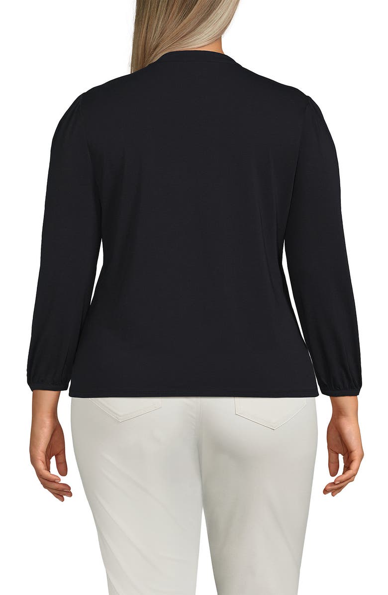 Lands' End Lightweight Jersey Button Pintuck Top, Alternate, color, Black