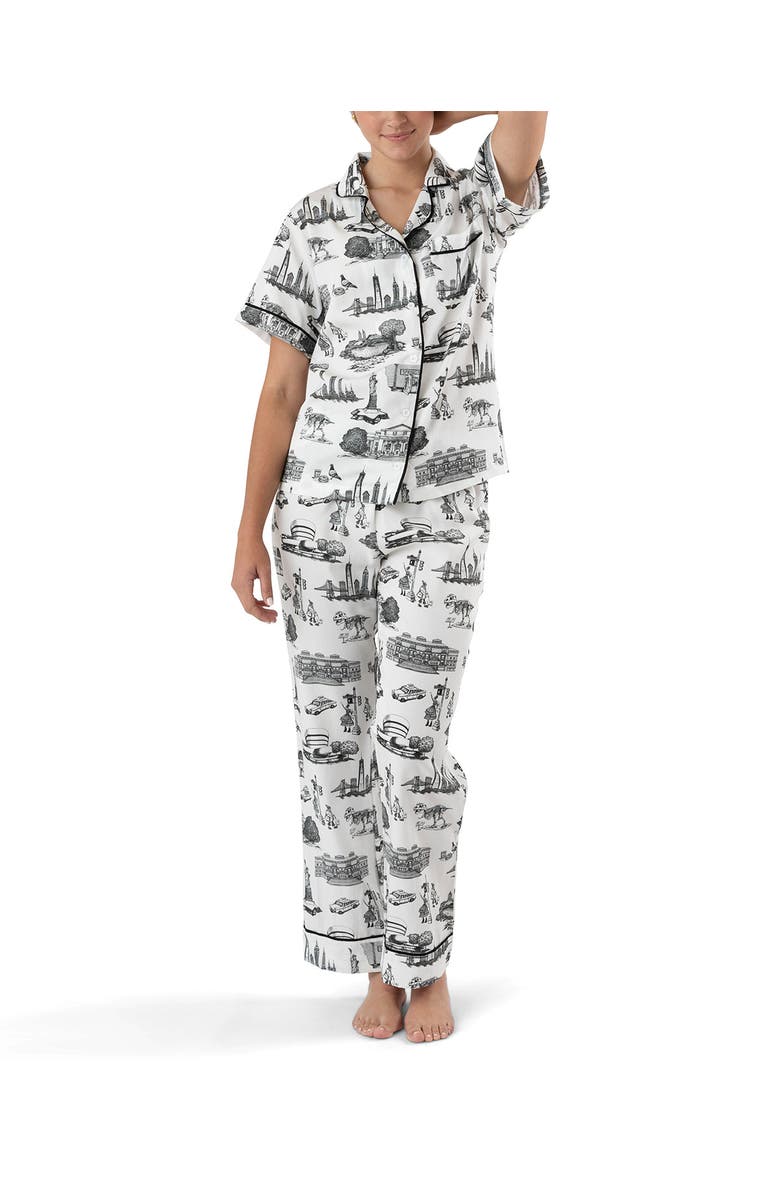 Katie Kime New York Toile Pants Set, Main, color, Black