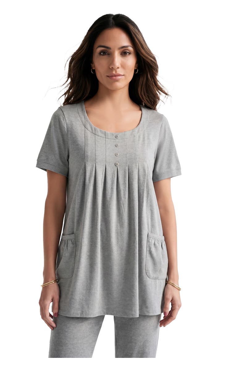 Roaman's Plus Size Two Pocket Soft Knit Swing Tunic, Main, color, Medium Heather Grey