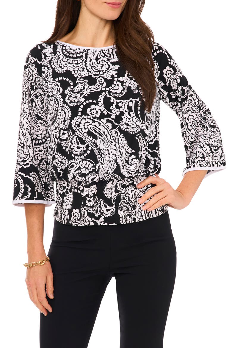 Paisley Print Blouse, Main, color, BLACK/WHITE