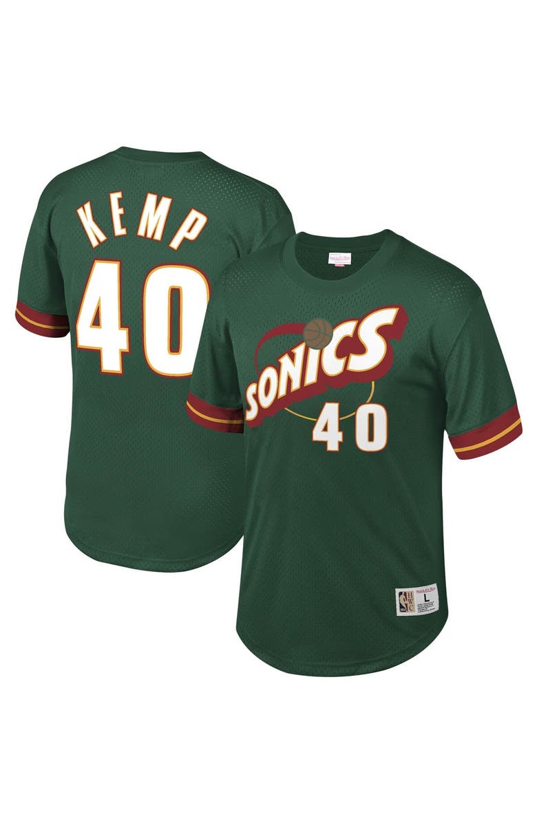 Mitchell & Ness Men's Mitchell & Ness Shawn Kemp Green Seattle SuperSonics Mesh T-Shirt, Main, color, 