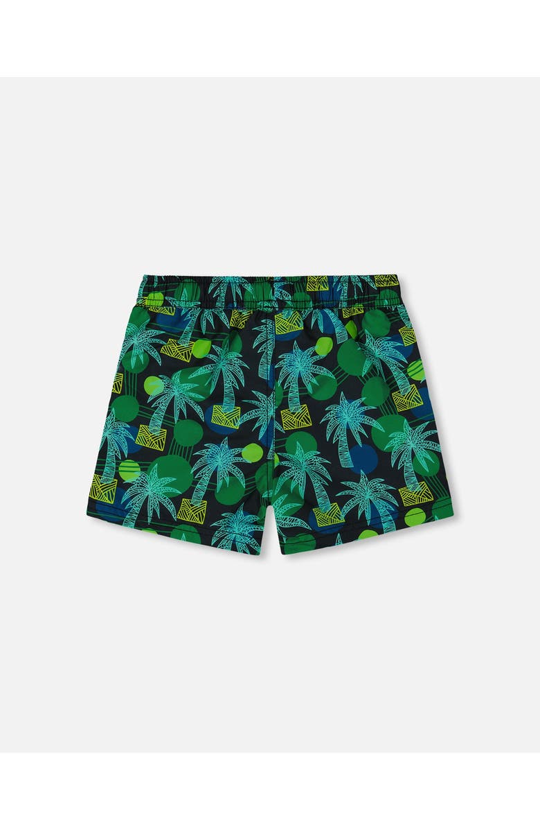 Deux par Deux Little Boy's Printed Swim Trunks Green Jungle On Black, Alternate, color, Green Jungle On Black