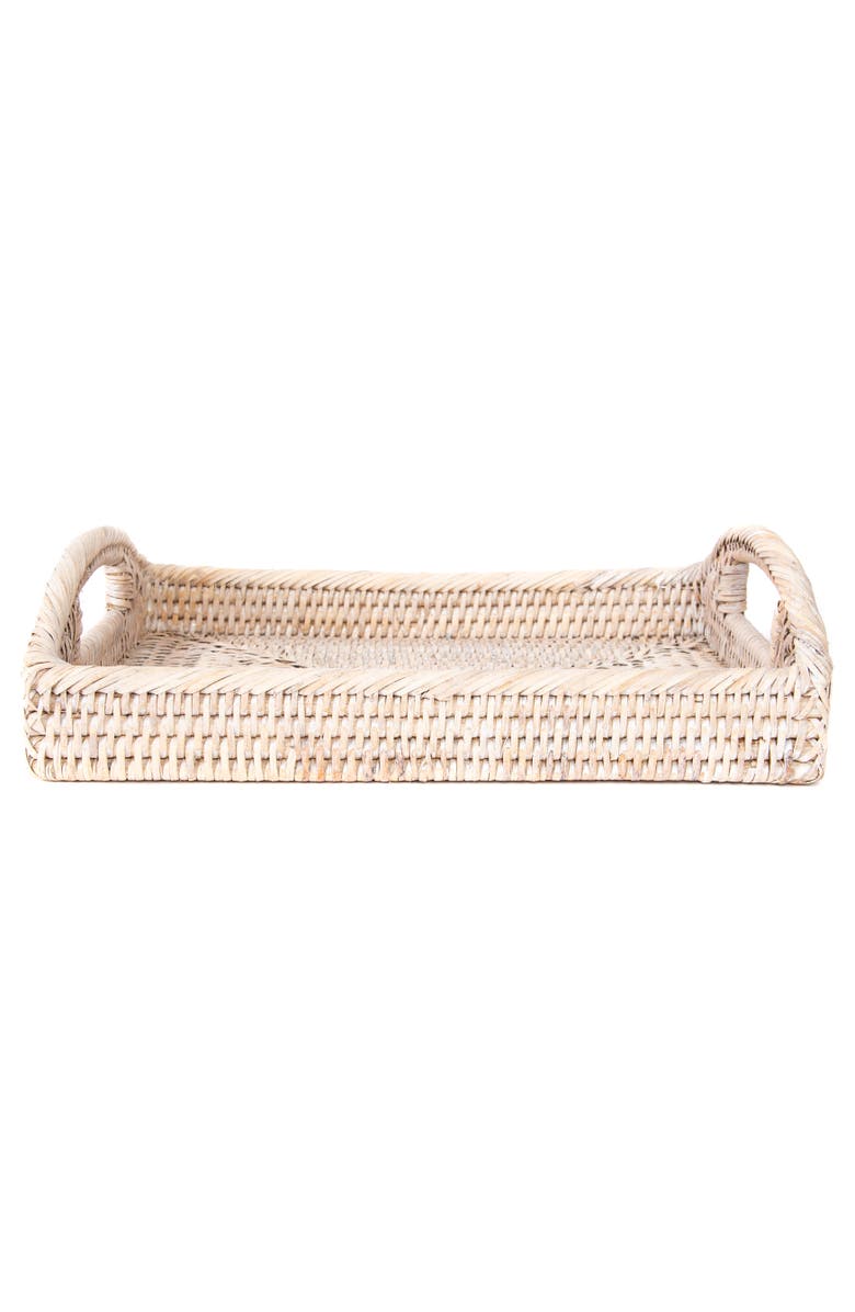 Artifacts Trading Company<sup>™</sup> Artifacts Rattan Rectangular Vanity Tray With High Handles, Alternate, color, White Wash