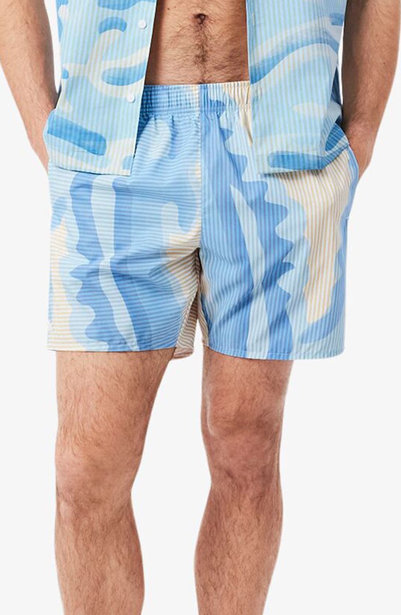 Lacoste Print Swim Trunks, Main, color, White/ Millet