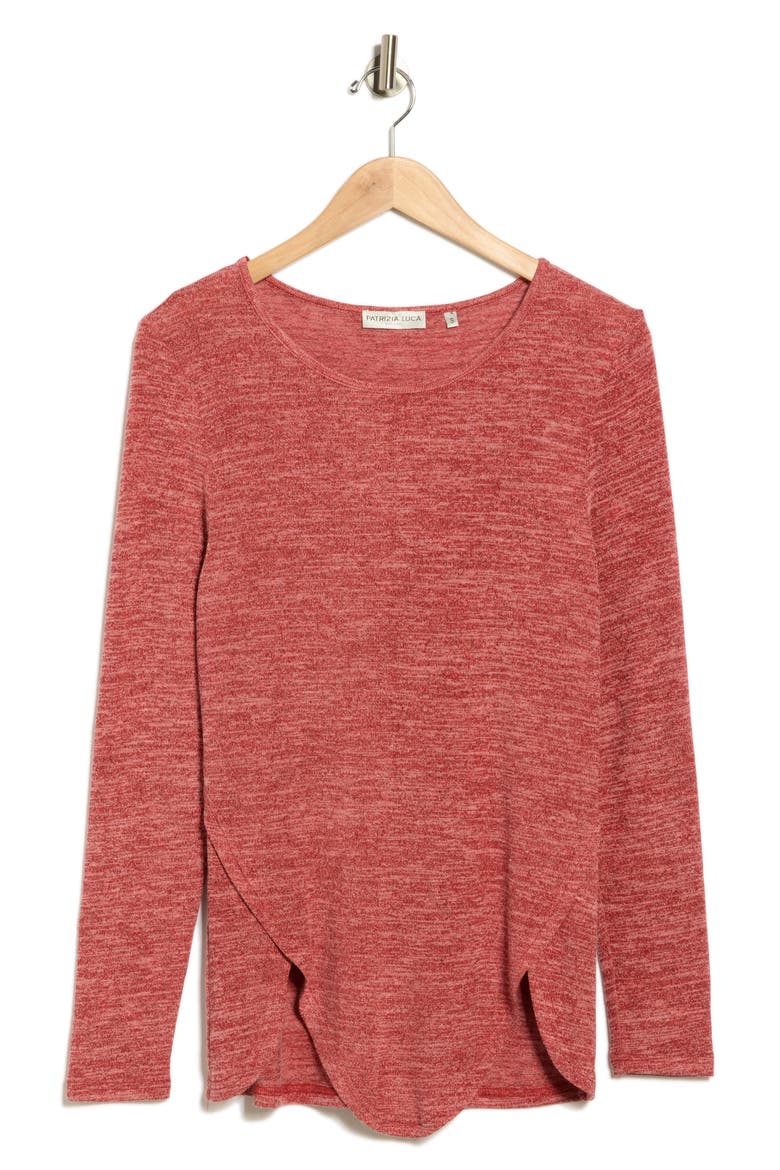 Scalloped Hem Long Sleeve Top, Alternate, color, BURGUNDY