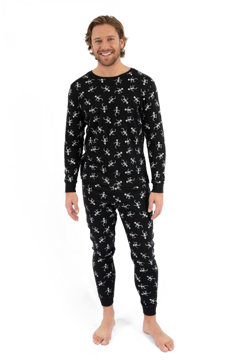 Men's Cotton Matching Family Halloween Pajamas, Skeleton & Skull Prints, Alternate, color, Skeleton Black